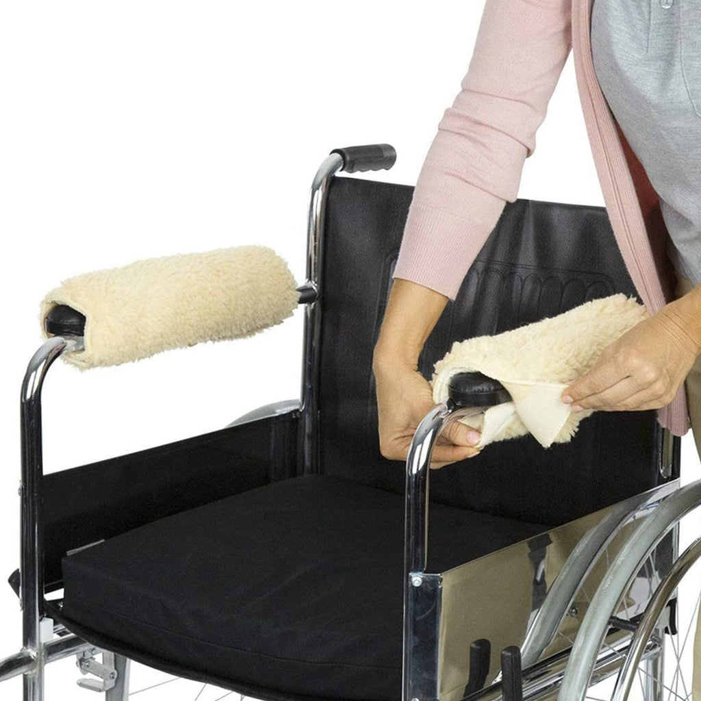 Wheelchair gloves (1 pair), detachable lambhair hand pads, suitable for standard wheelchairs, traffic chairs, and mobile scooters ( white)