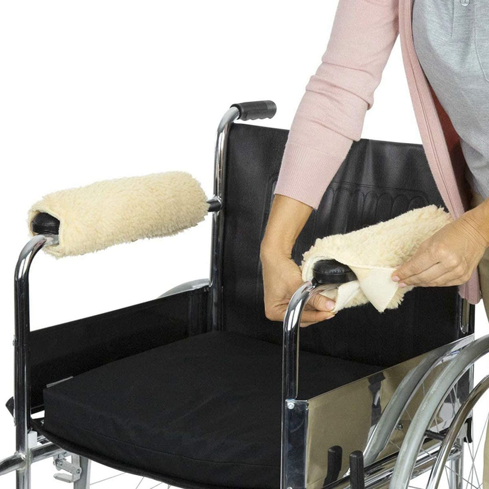 Wheelchair gloves (1 pair), detachable lambhair hand pads, suitable for standard wheelchairs, traffic chairs, and mobile scooters ( white)