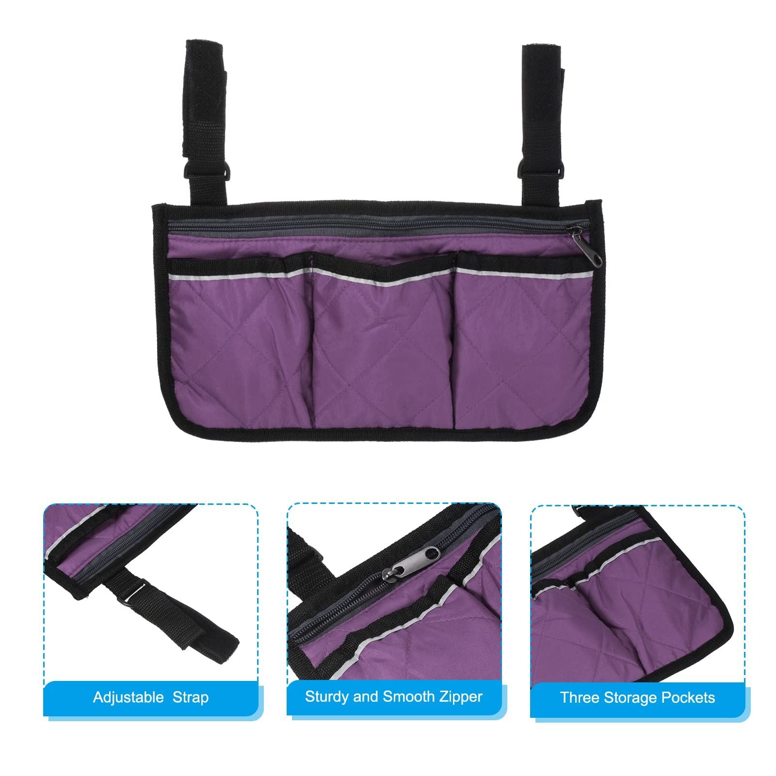 Walker or Scooter Bag with Key Rings | Wheelchair Armrest Accessories for Walker, Electric Scooter & Wheelchairs (Purple)
