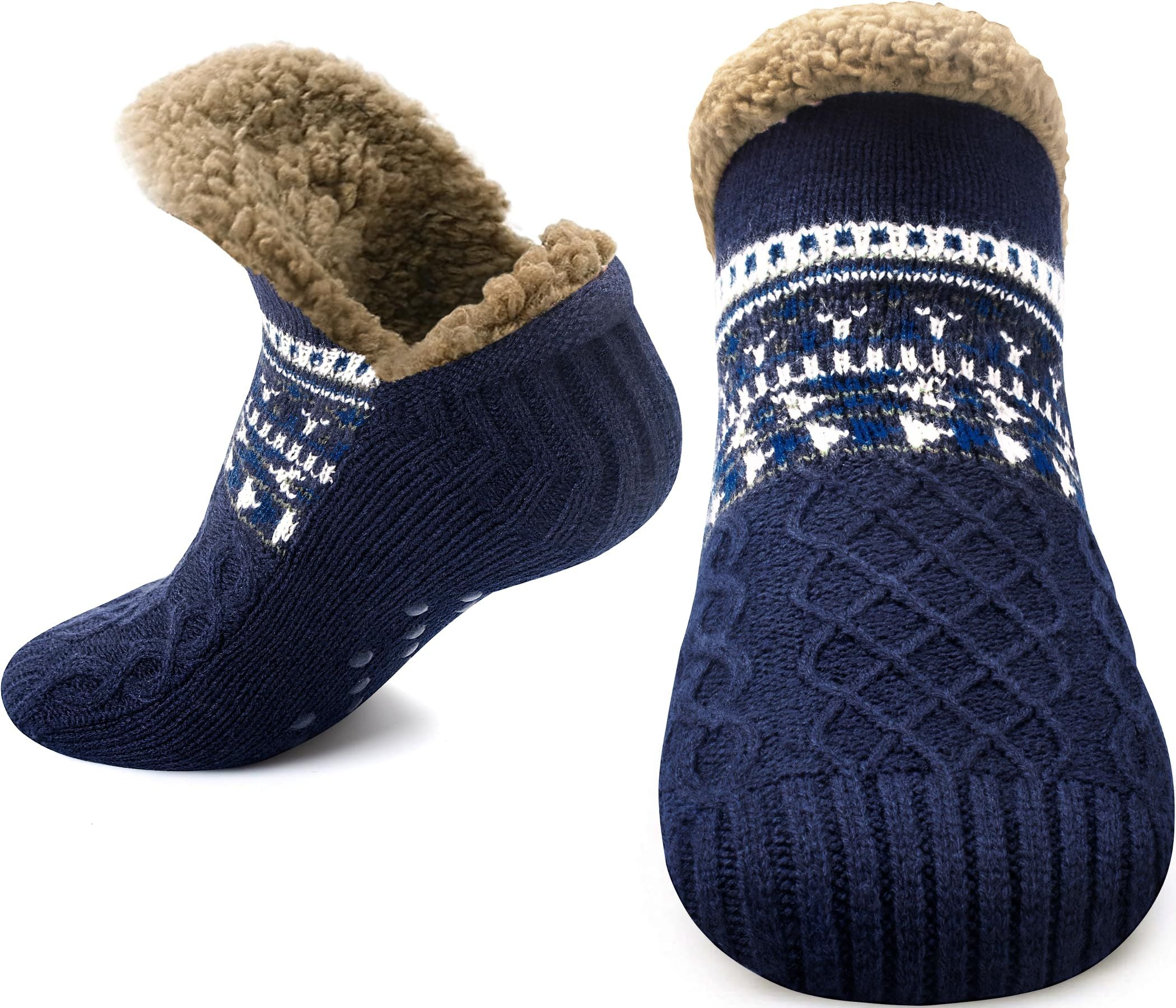 Fluffy Slipper Socks with Grips for Men & Women - Warm Winter Fuzzy Thermal Cozy Soft Socks for  1 Pair （blue）