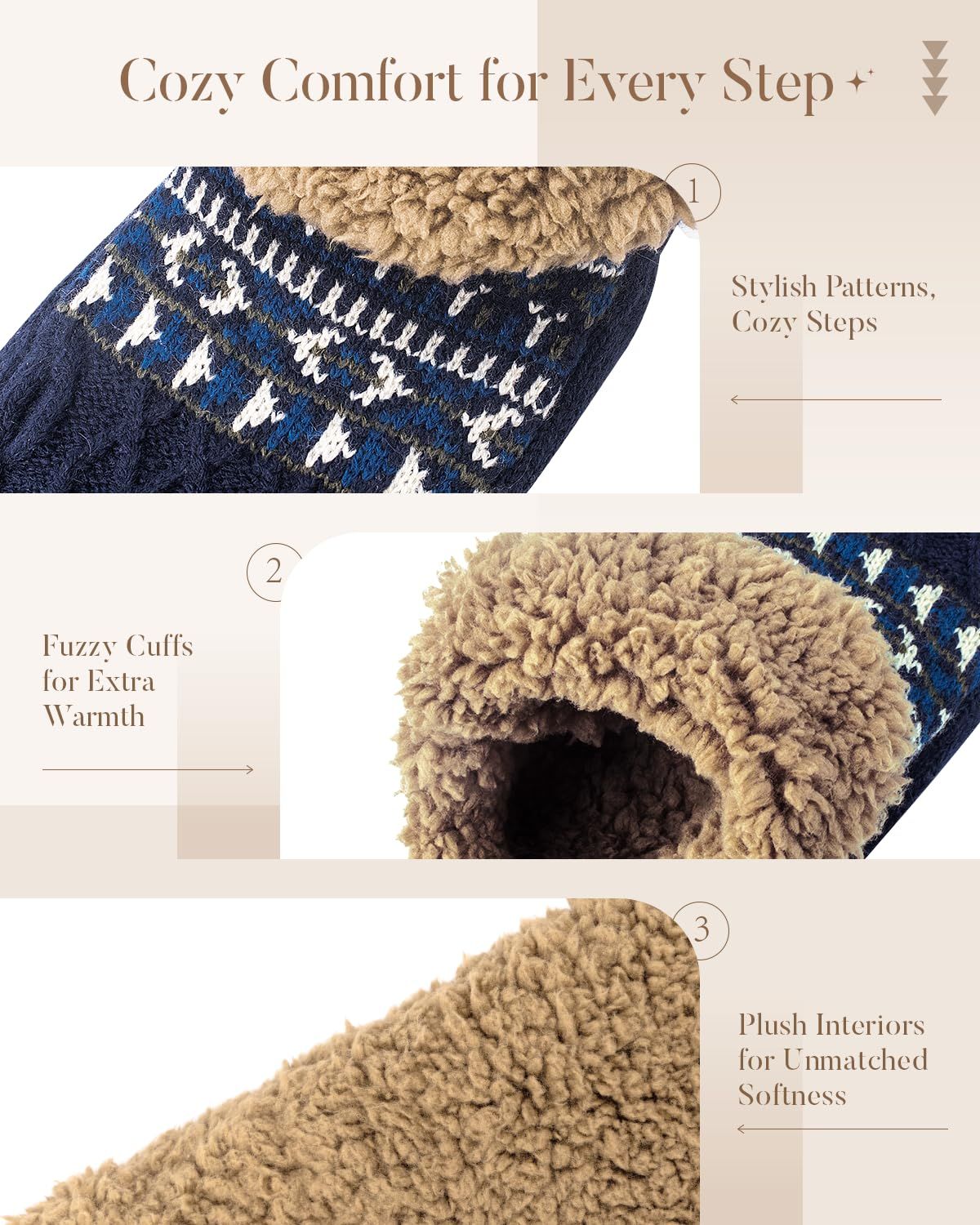 Fluffy Slipper Socks with Grips for Men & Women - Warm Winter Fuzzy Thermal Cozy Soft Socks for  1 Pair （blue）