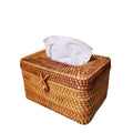 Rectangle Tissue Box Cover, Woven Tissue Box Holder with Lid, Wicker Tissue Holder for Bathroom Toilet Living Room Bedroom Table Desk Home Office Car, Coffee