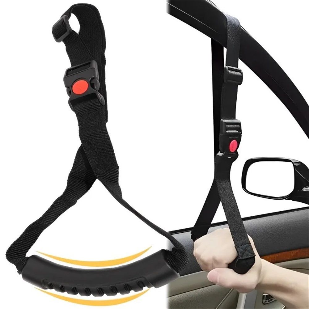2pcs Car Safety Grab Bar for Adults, Seniors, and Elderly, Ergonomic Vehicle Support Handle with Adjustable Strap and Non-Slip Rubber Grip, Automotive Standing and Mobility Aid（black）