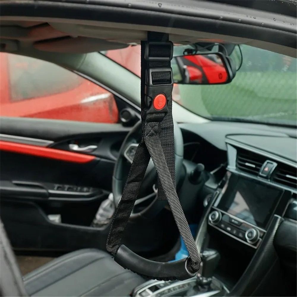 2pcs Car Safety Grab Bar for Adults, Seniors, and Elderly, Ergonomic Vehicle Support Handle with Adjustable Strap and Non-Slip Rubber Grip, Automotive Standing and Mobility Aid（black）