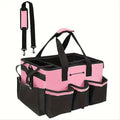 Cleaning storage bag with handle, shoulder strap storage, cleaning tool storage, cleaner and butler tote bag (pink)