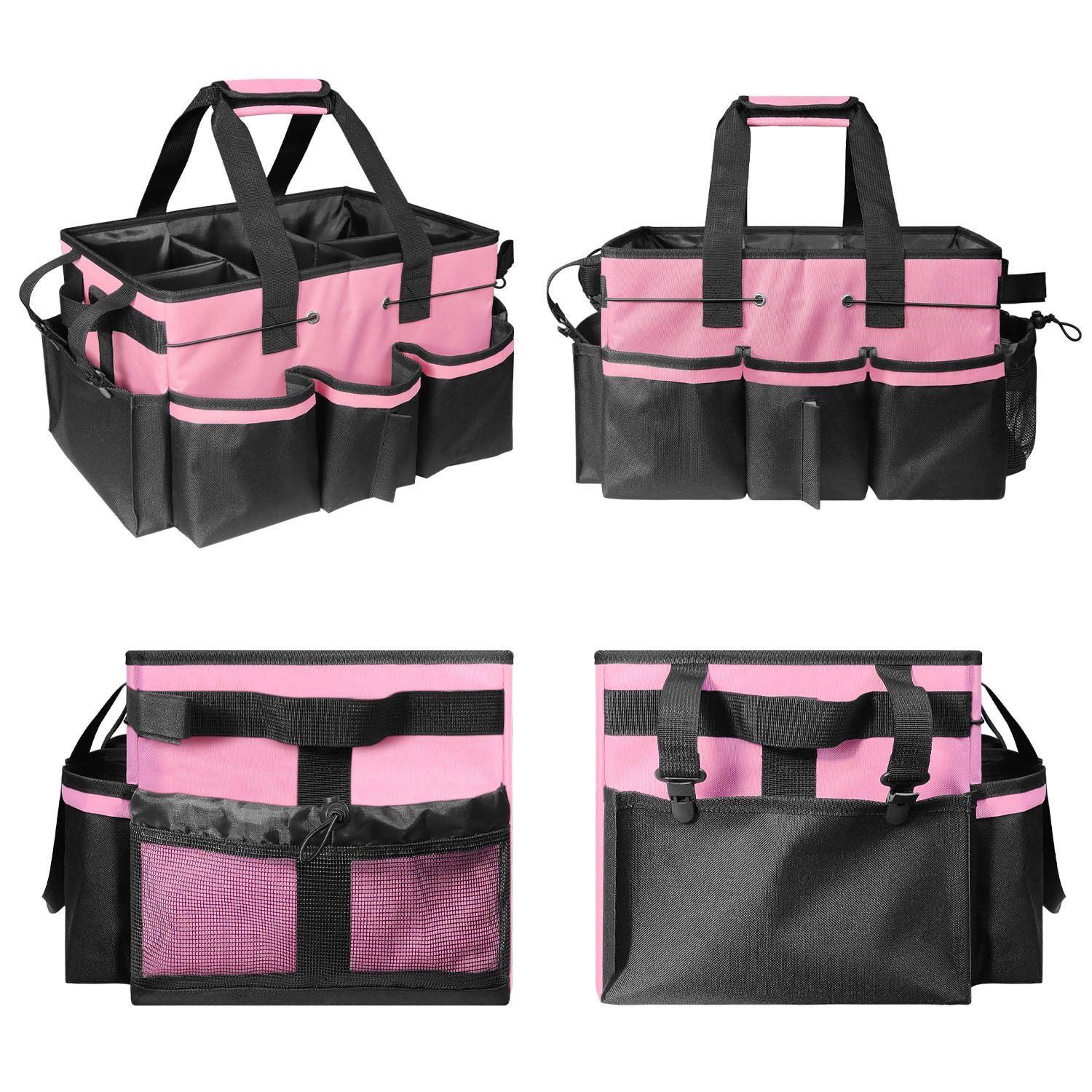 Cleaning storage bag with handle, shoulder strap storage, cleaning tool storage, cleaner and butler tote bag (pink)