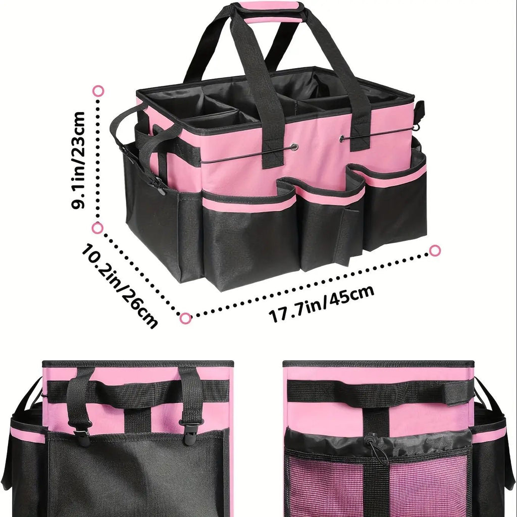 Cleaning storage bag with handle, shoulder strap storage, cleaning tool storage, cleaner and butler tote bag (pink)
