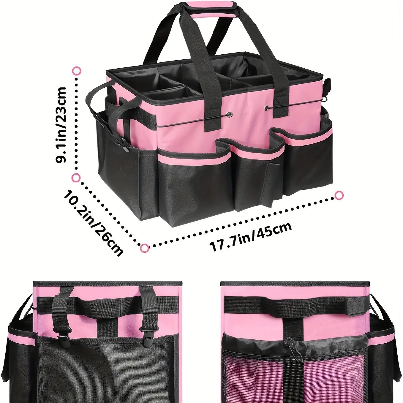 Cleaning storage bag with handle, shoulder strap storage, cleaning tool storage, cleaner and butler tote bag (pink)