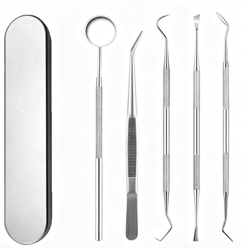 5pcs Stainless Steel Dental Tools Kit Mouth Mirror Tweezer Scaler Probe