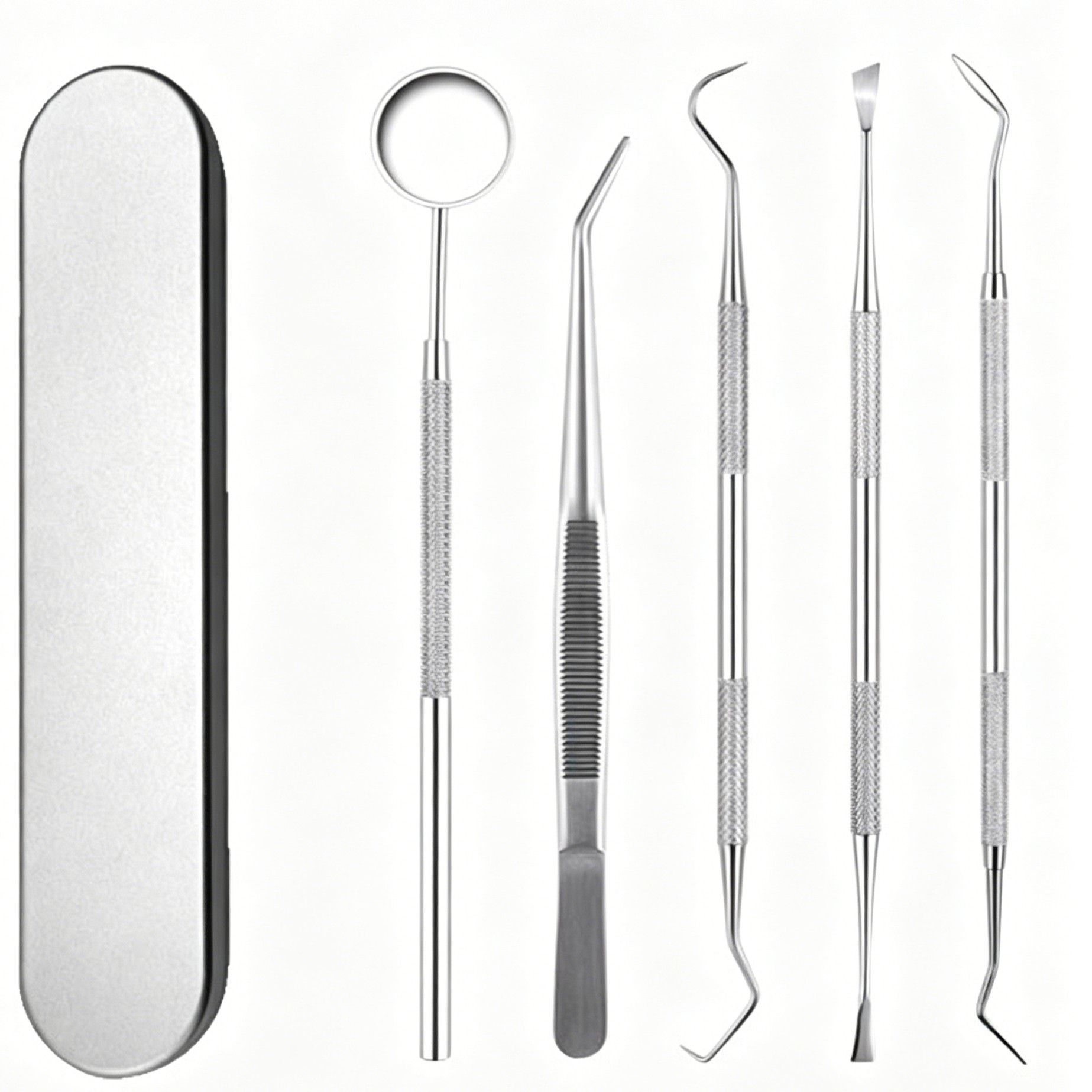 5pcs Stainless Steel Dental Tools Kit Mouth Mirror Tweezer Scaler Probe