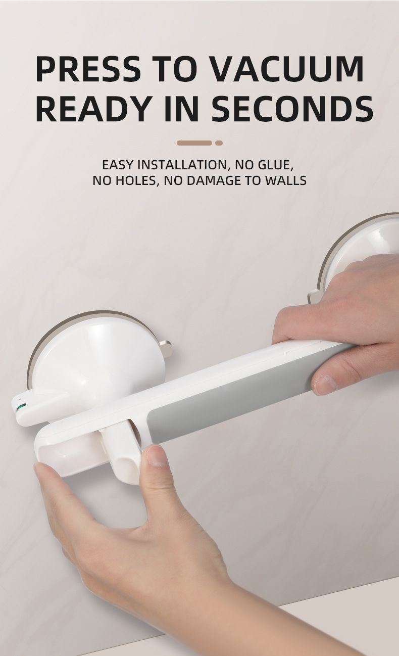 No Drill Vacuum Suction Grab Bar, Non-Slip Safety Handle for Bathroom