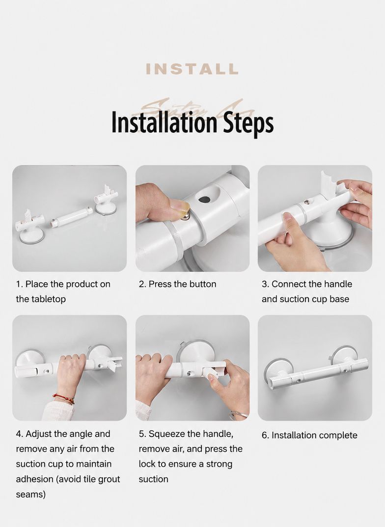 White Suction Grab Bar Removable