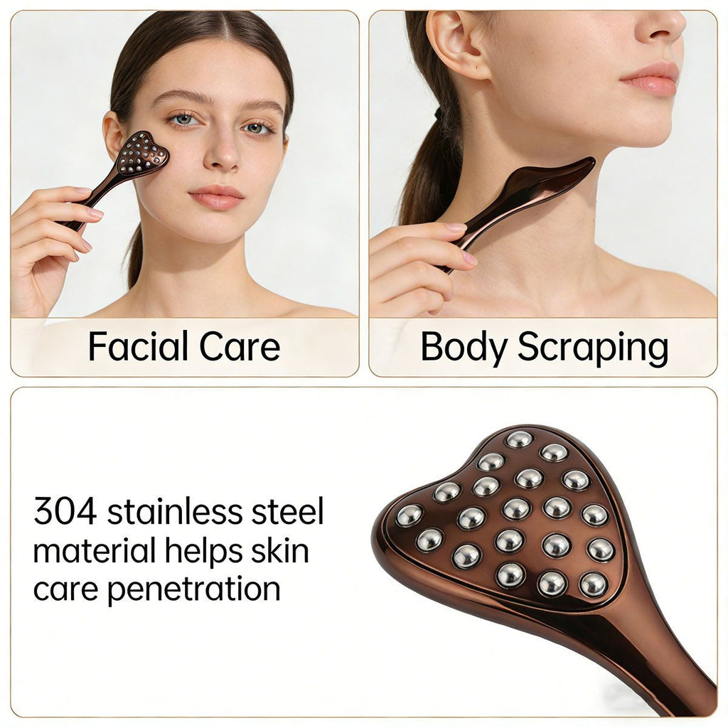 304 Stainless Steel Heart Shaped Roller Ball Massager: Face Lifting and Eye Soothing, Body Scraping and Relaxation, Lightweight and Portable, One Tool for Skincare and Body Care（black)