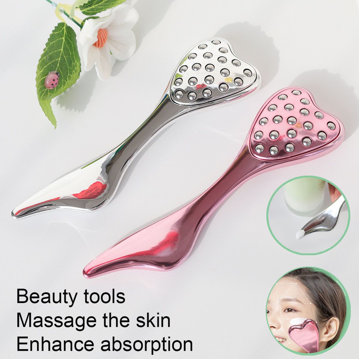 304 Stainless Steel Heart Shaped Roller Ball Massager: Face Lifting and Eye Soothing, Body Scraping and Relaxation, Lightweight and Portable, One Tool for Skincare and Body Care（black)