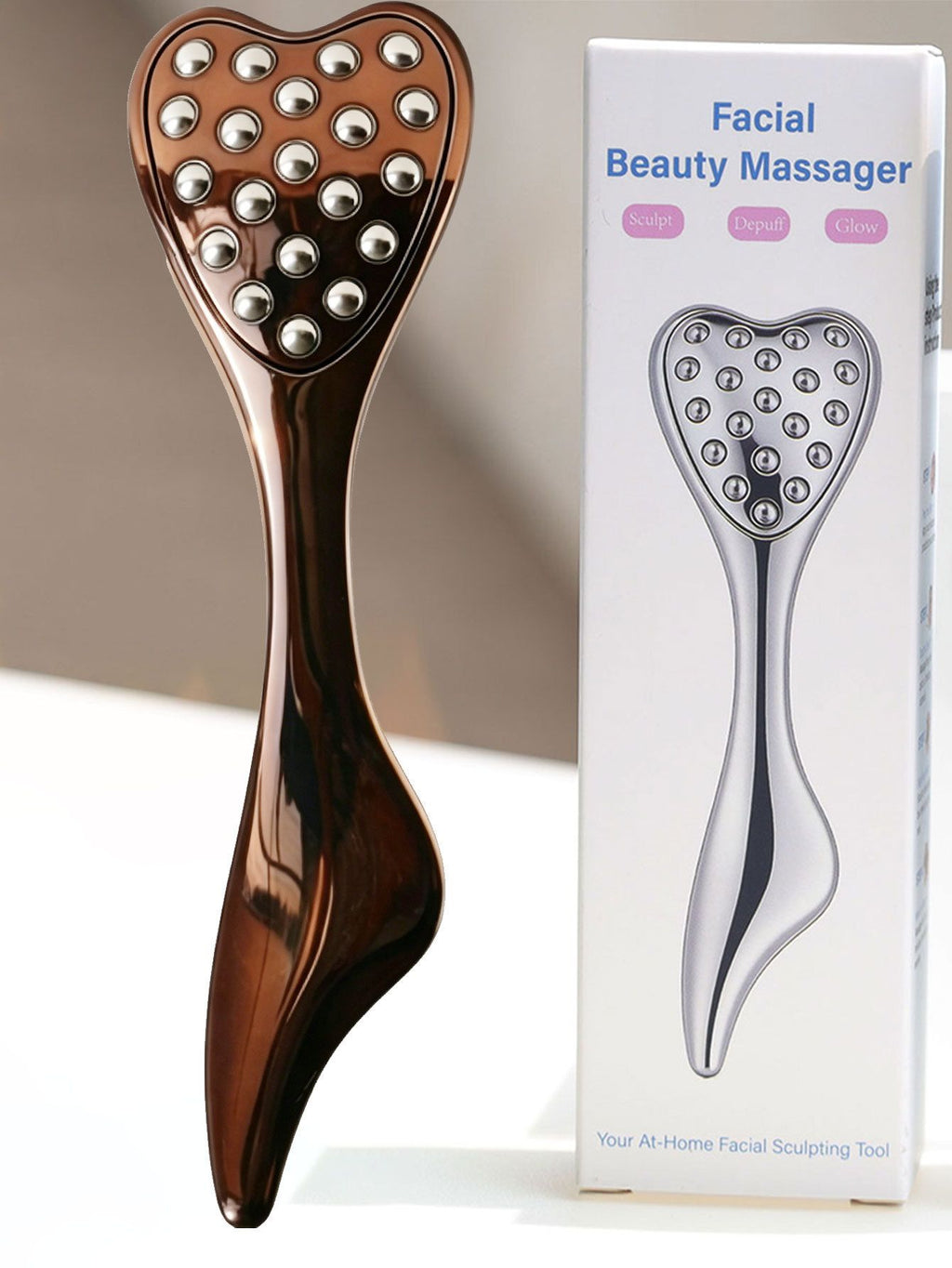 304 Stainless Steel Heart Shaped Roller Ball Massager: Face Lifting and Eye Soothing, Body Scraping and Relaxation, Lightweight and Portable, One Tool for Skincare and Body Care(coffee color)