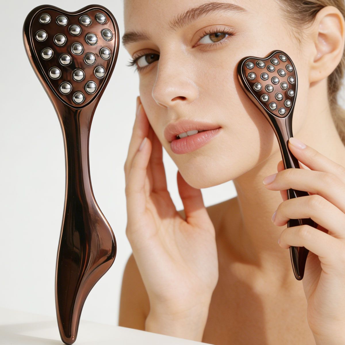 304 Stainless Steel Heart Shaped Roller Ball Massager: Face Lifting and Eye Soothing, Body Scraping and Relaxation, Lightweight and Portable, One Tool for Skincare and Body Care(silver)