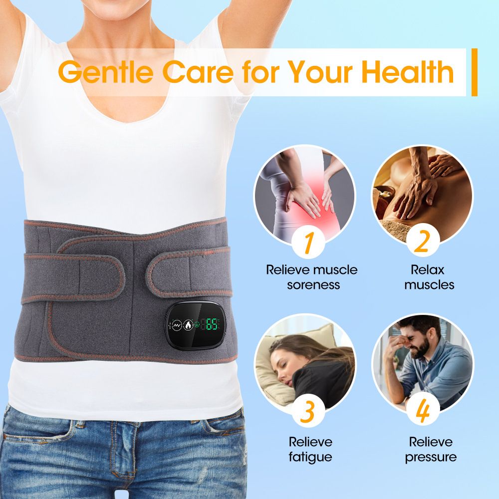 Heated Waist Belt with Vibration Massage – Infrared Heat Therapy, 3 Temp Levels, Rechargeable & Adjustable Strap（BLACK)