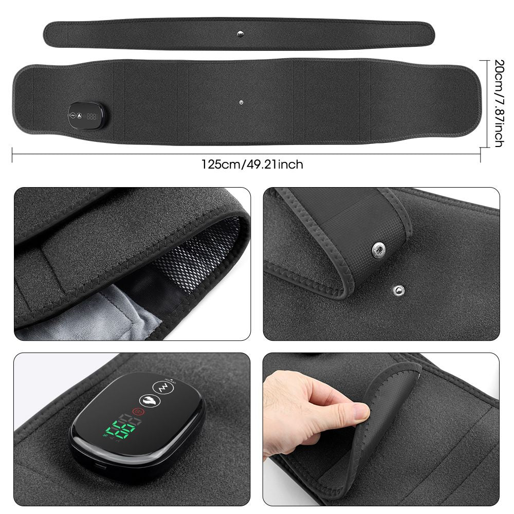 Heated Waist Belt with Vibration Massage – Infrared Heat Therapy, 3 Temp Levels, Rechargeable & Adjustable Strap（BLACK)