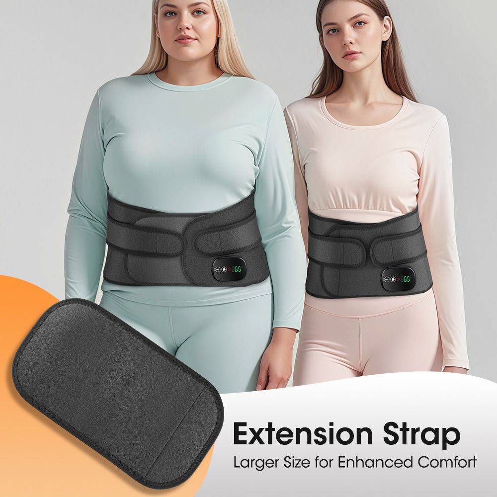 Heated Waist Belt with Vibration Massage – Infrared Heat Therapy, 3 Temp Levels, Rechargeable & Adjustable Strap（BLACK)
