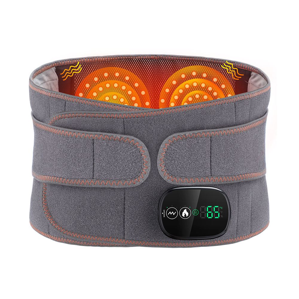 Heated Waist Belt with Vibration Massage – Infrared Heat Therapy, 3 Temp Levels, Rechargeable & Adjustable Strap (GREY)