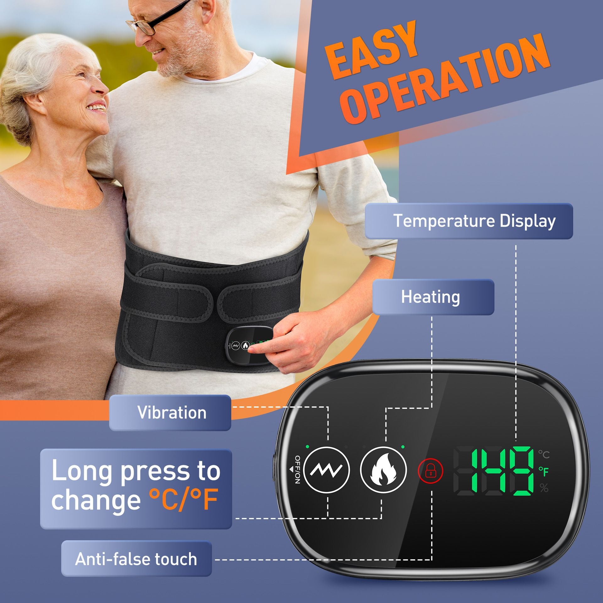 Heated Waist Belt with Vibration Massage – Infrared Heat Therapy, 3 Temp Levels, Rechargeable & Adjustable Strap (GREY)