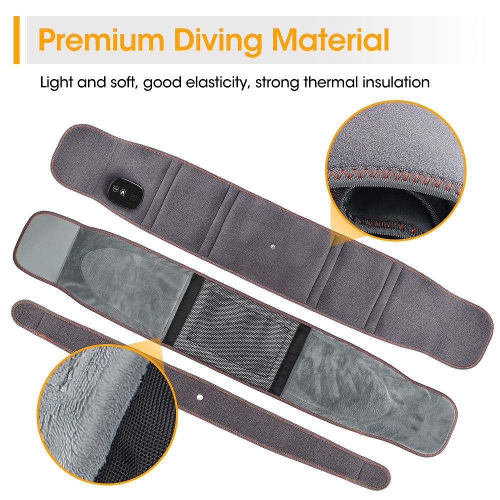 Heated Waist Belt with Vibration Massage – Infrared Heat Therapy, 3 Temp Levels, Rechargeable & Adjustable Strap (GREY)