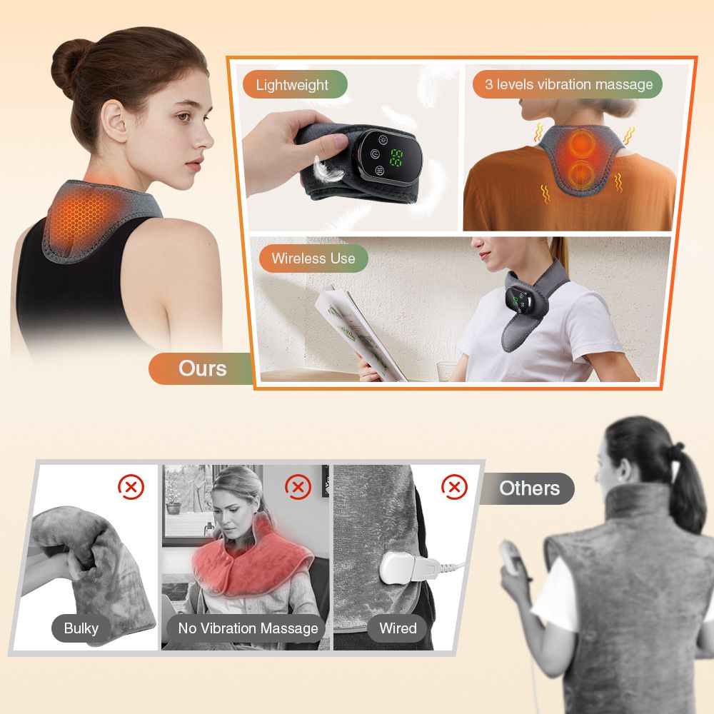 Heated Neck Wrap with Massage – Infrared Heat Therapy, Vibration Massage, Rechargeable & Adjustable | NEW ARRIVAL