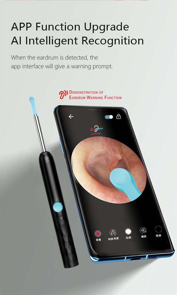 8-Piece Smart Visual Ear Cleaner, 1080P HD AI Warning, IP67 Waterproof Silicone Soft Tip, Safe and Comfortable Comfortable(white))
