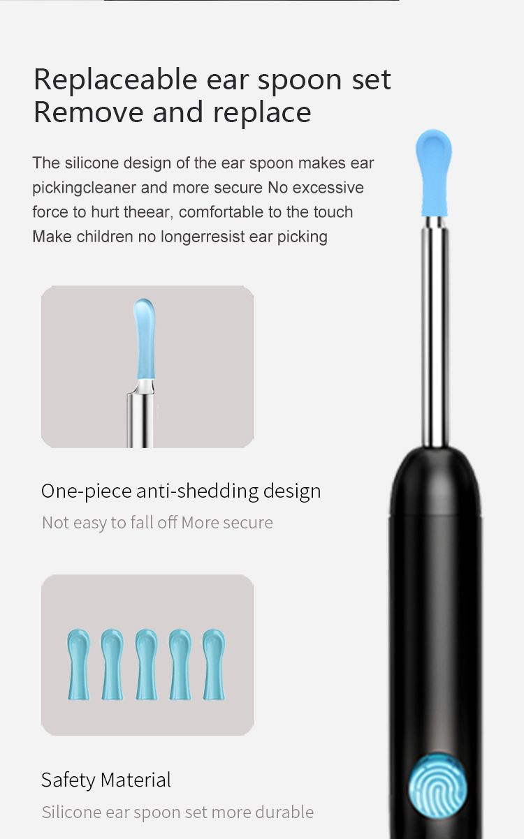 8-Piece Smart Visual Ear Cleaner, 1080P HD AI Warning, IP67 Waterproof Silicone Soft Tip, Safe and Comfortable Comfortable(white))