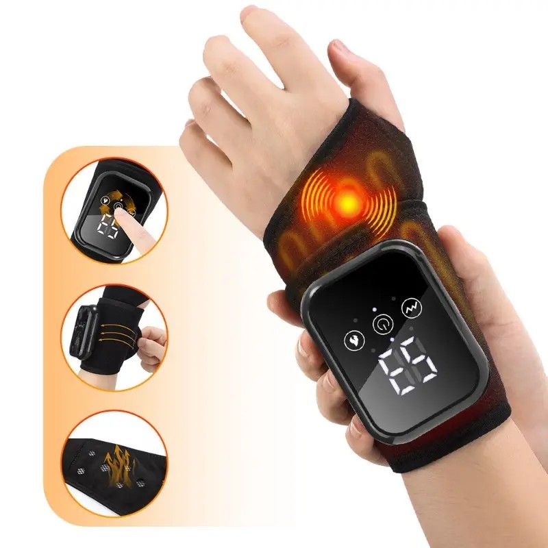 Heated Wrist Massager with Infrared Therapy - 3 Heat & 3 Vibration Levels, Rechargeable, Ergonomic Design