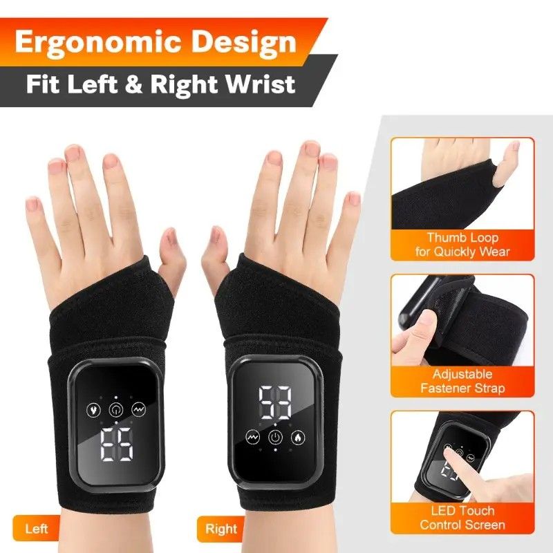 Heated Wrist Massager with Infrared Therapy - 3 Heat & 3 Vibration Levels, Rechargeable, Ergonomic Design