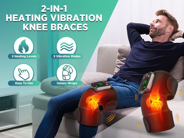 Heated Knee Massager with Heat Therapy – 3 Temp Levels, Vibration Massage, Rechargeable & Adjustable Straps(GREY)