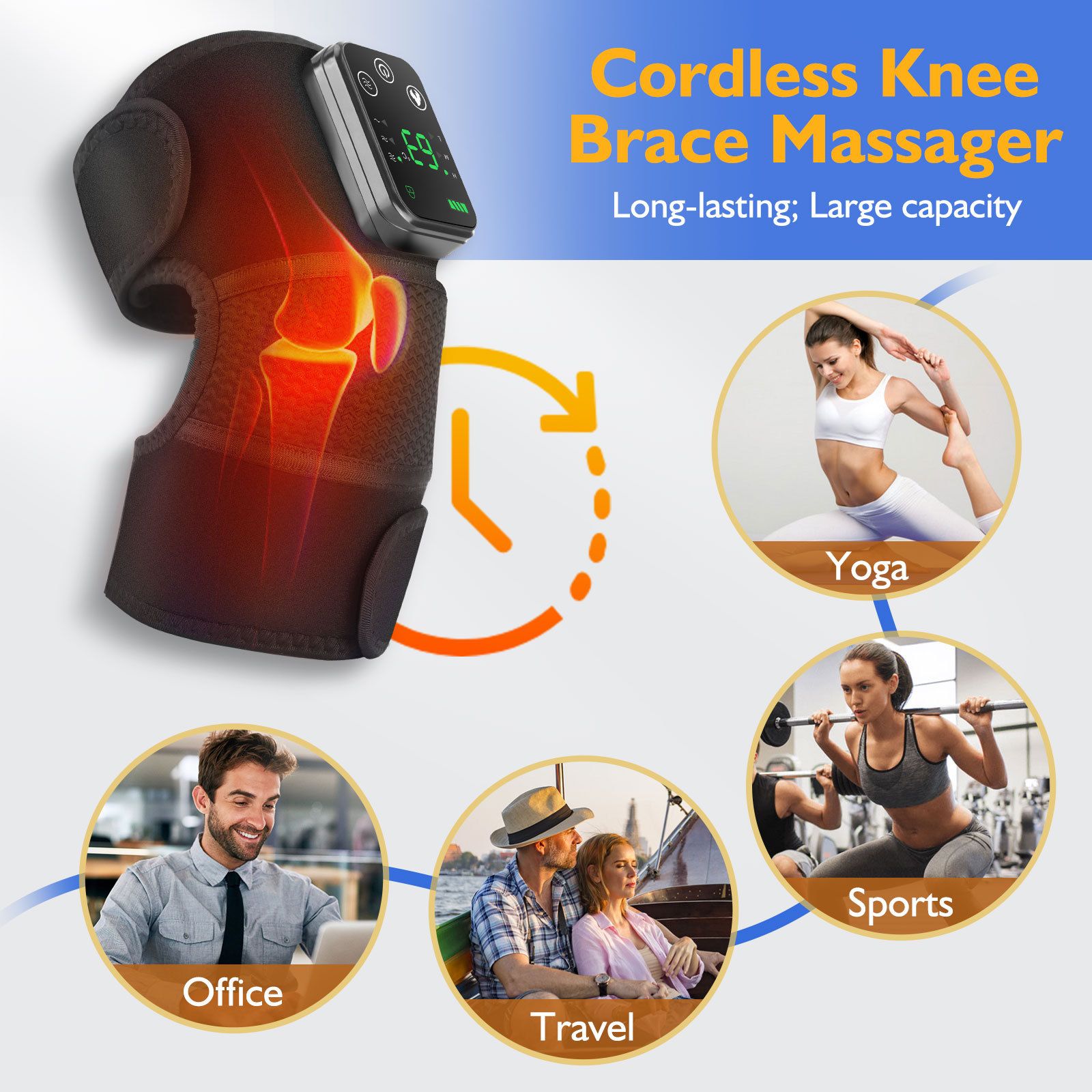 Heated Knee Massager with Heat Therapy – 3 Temp Levels, Vibration Massage, Rechargeable & Adjustable Straps(GREY)