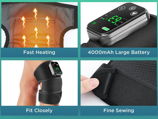 Heated Knee Massager with Heat Therapy – 3 Temp Levels, Vibration Massage, Rechargeable & Adjustable Straps(GREY)