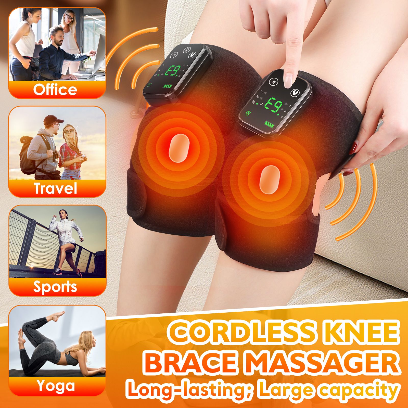 Heated Knee Massager with Heat Therapy – 3 Temp Levels, Vibration Massage, Rechargeable & Adjustable Straps(GREY)