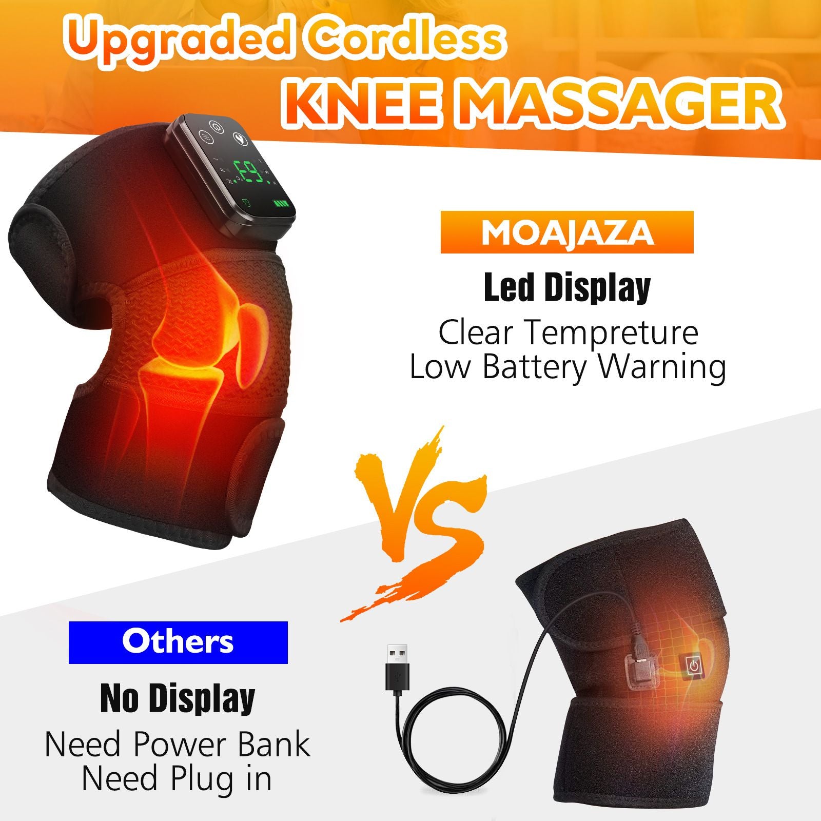 Heated Knee Massager with Heat Therapy – 3 Temp Levels, Vibration Massage, Rechargeable & Adjustable Straps(GREY)