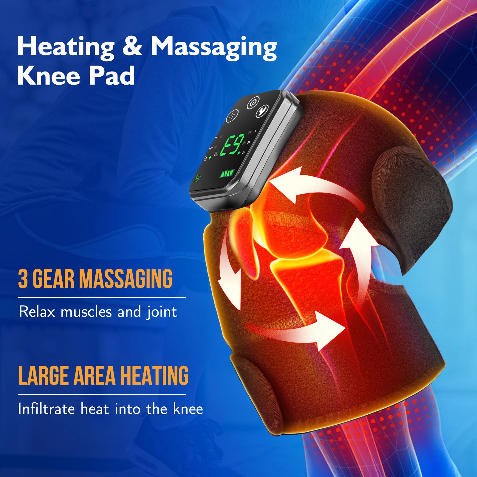 Heated Knee Massager with Heat Therapy – 3 Temp Levels, Vibration Massage, Rechargeable & Adjustable Straps(GREY)