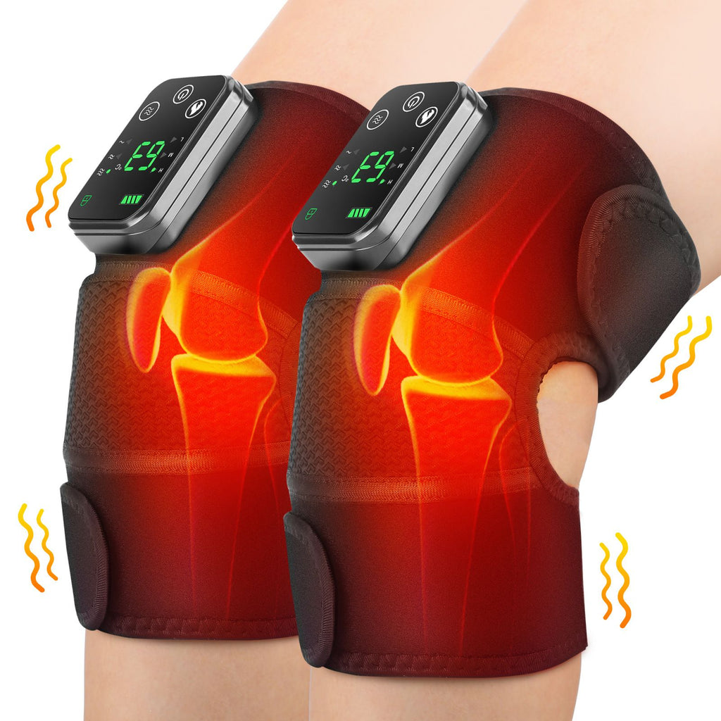 Heated Knee Massager with Heat Therapy – 3 Temp Levels, Vibration Massage, Rechargeable & Adjustable Straps(GREY)