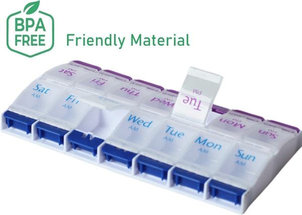 7 Day AM PM Pill Organiser, 14 Compartments Push Button Weekly Medicine Box, BPA Free Portable Pill Case for Vitamins Supplements Medication Travel Home Use