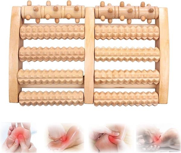 Wooden Foot Roller Massager, Natural Wood Foot Massage Roller Tool for Plantar Fasciitis Relief, Foot Pain Sore Arch Relief, Portable Foot Massager for Men Women Home Office Use