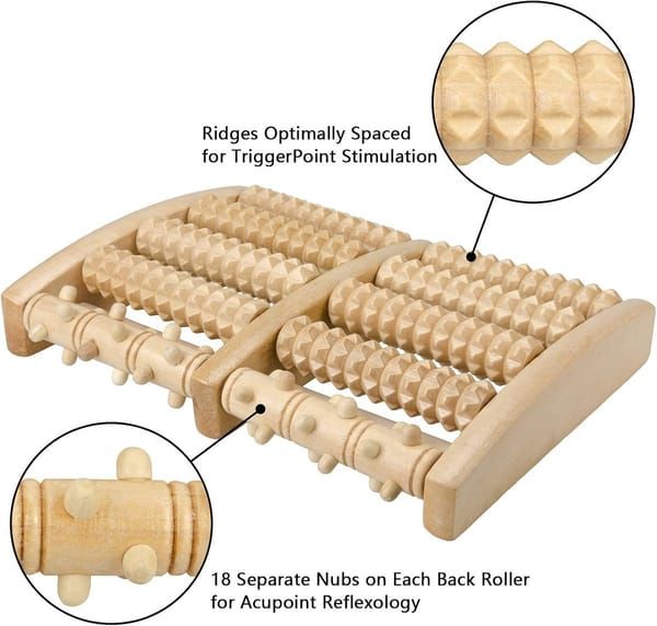 Wooden Foot Roller Massager, Natural Wood Foot Massage Roller Tool for Plantar Fasciitis Relief, Foot Pain Sore Arch Relief, Portable Foot Massager for Men Women Home Office Use