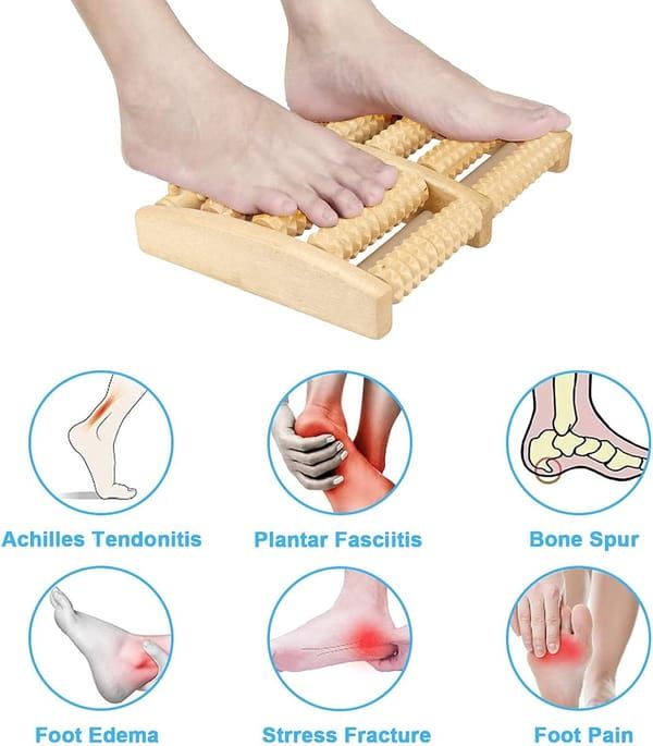 Wooden Foot Roller Massager, Natural Wood Foot Massage Roller Tool for Plantar Fasciitis Relief, Foot Pain Sore Arch Relief, Portable Foot Massager for Men Women Home Office Use