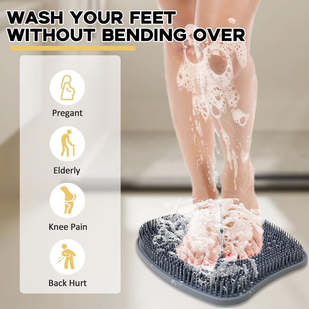 Extra Thicker & Larger Foot Scrubber Mat for Shower, Silicone Back Body Exfoliator Massager Cleaner Washer with Non Slip Suction Cup, Exfoliating Scrub Brush Pad Women Men Elderly