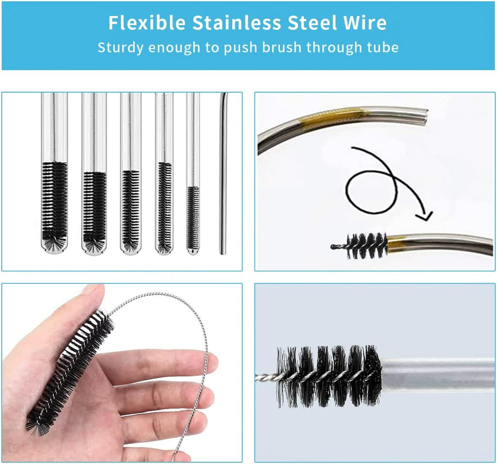 10PCS Flexible Drain Brush Straw Cleaner Brush Set,Pipe Cleaners Brush,61Inch Stainless Steel Double-Ended Hose Brush 8.2Inch Nylon Long CPAP Tube Cleaning Brush for Home Kitchen Sink Plumbing