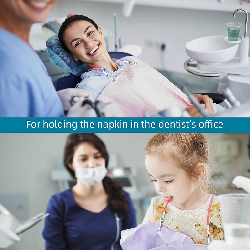 12 Pcs Silicone Dental Bib Clips Colorful Napkin Clips Bib Holder Dentist Napkin Chain Neck Chain with Lanyard for Elderly Adult Patient Towels Restaurant Cloth Travel(Bright Color Series)