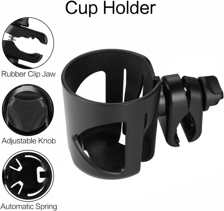 Universal Cup Holder, Stroller Cup Holder, 360° Rotatable Large Caliber Designed Bottle Holder for Stroller, Bike, Wheelchair, Walker, Scooter, Black