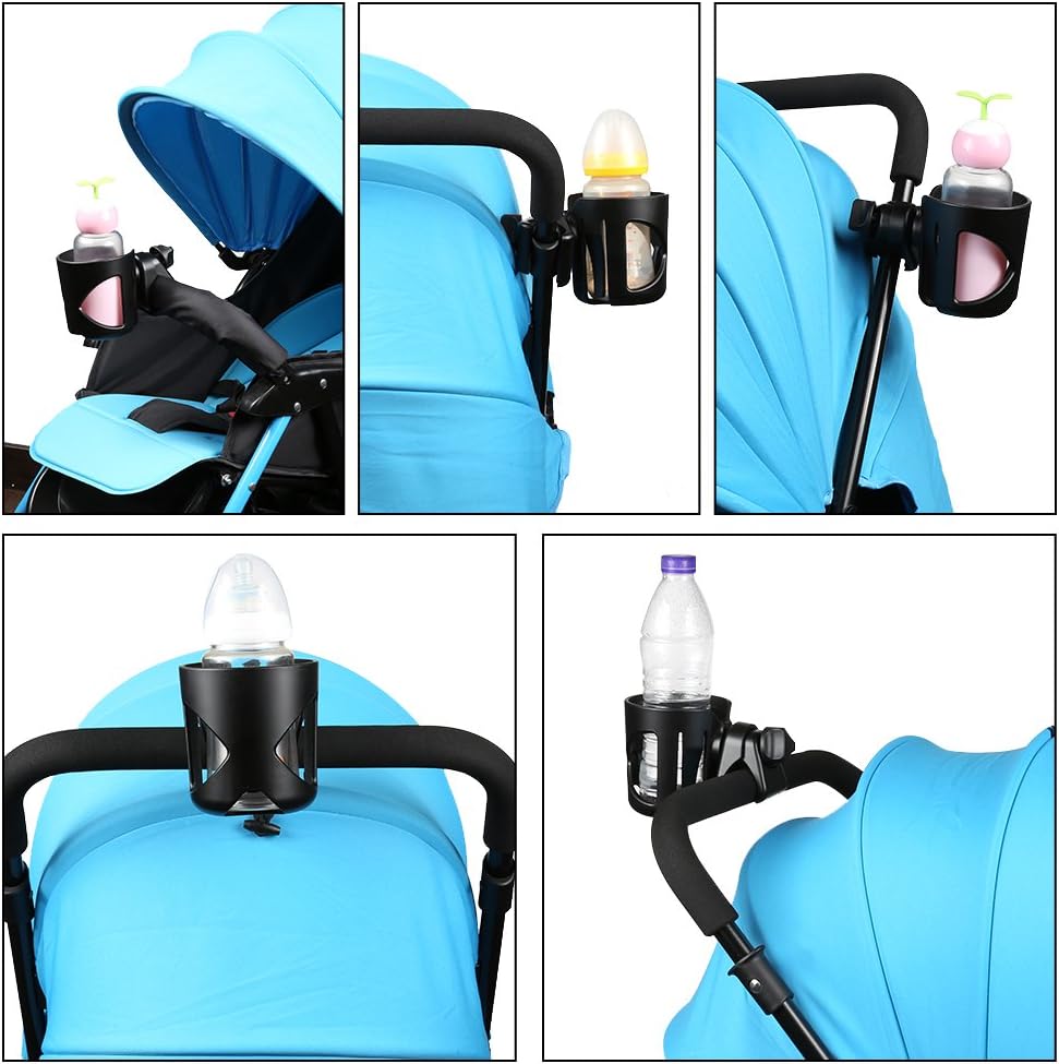 Universal Cup Holder, Stroller Cup Holder, 360° Rotatable Large Caliber Designed Bottle Holder for Stroller, Bike, Wheelchair, Walker, Scooter, Black