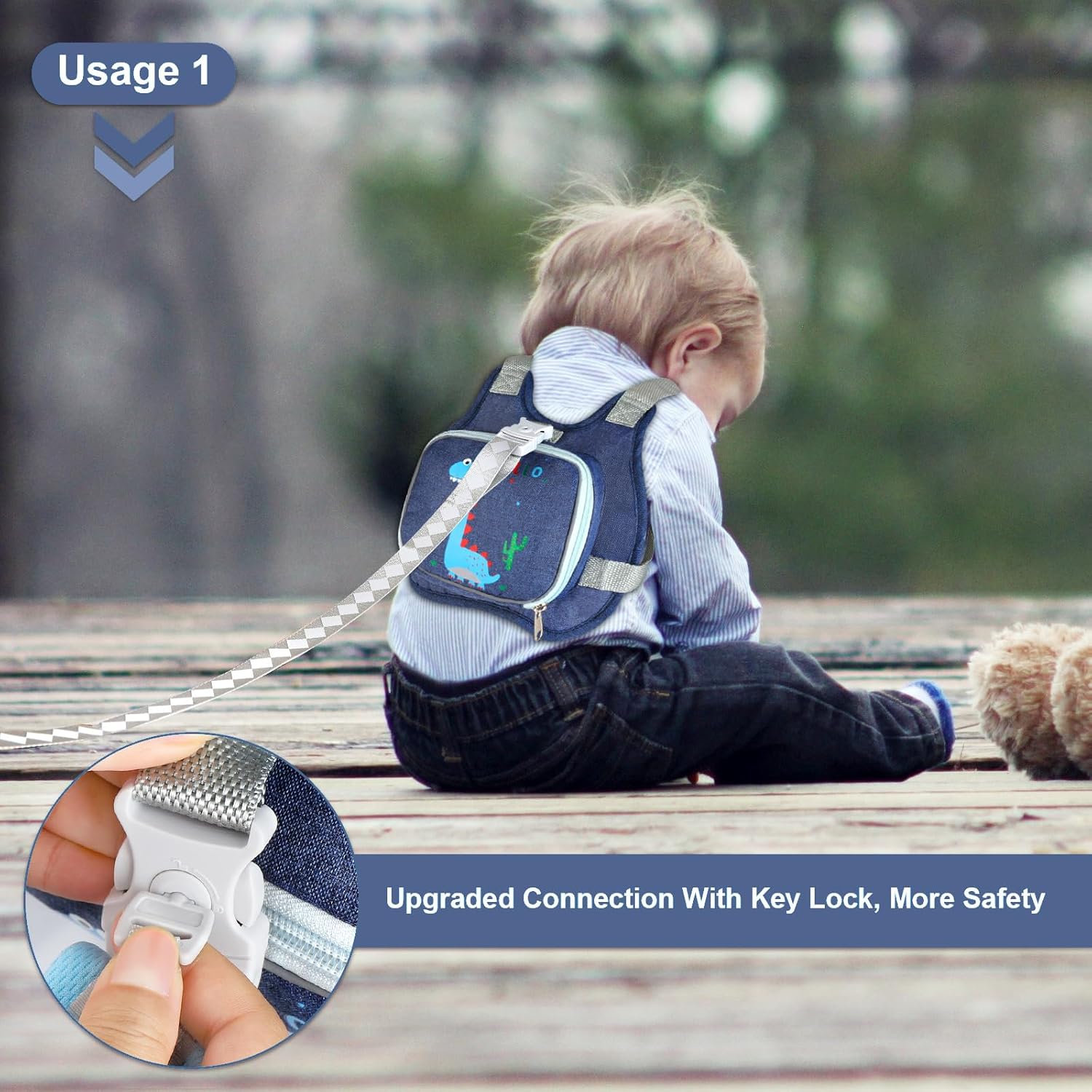 Toddler Harness Leash+ Anti Lost Wrist Link,  Cute Dinosaur Kids Harness with Leash, Foldable Child Leash Baby Walking Wristband Assistant Strap Belt Hold Baby Boys Girls Close While Walking