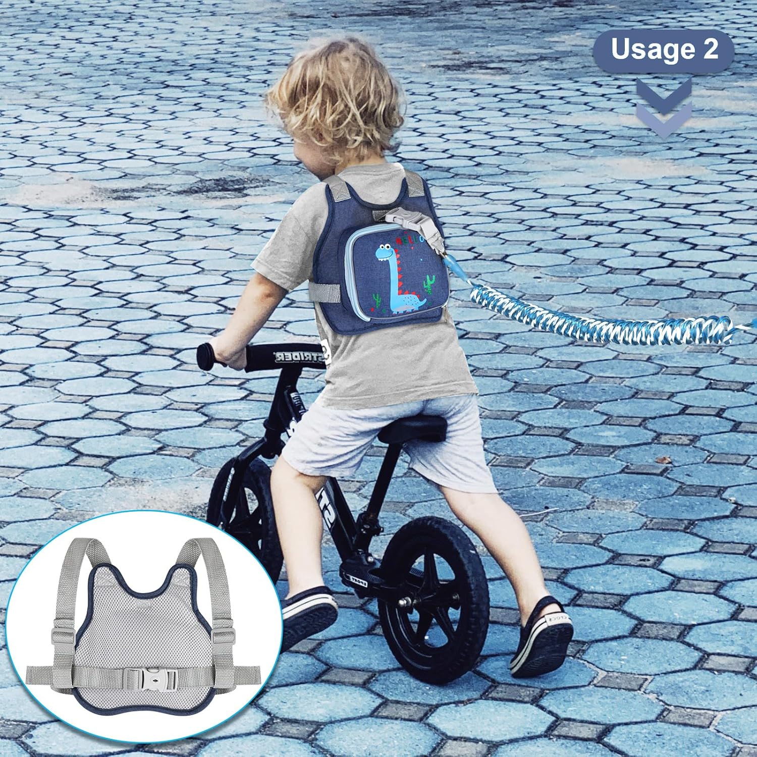 Toddler Harness Leash+ Anti Lost Wrist Link,  Cute Dinosaur Kids Harness with Leash, Foldable Child Leash Baby Walking Wristband Assistant Strap Belt Hold Baby Boys Girls Close While Walking