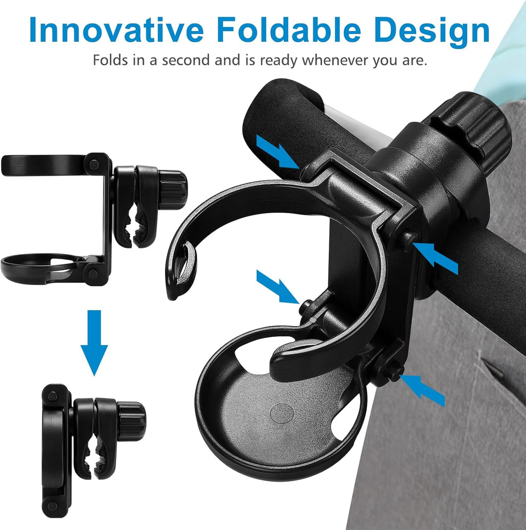 Stroller Cup Holder, Foldable Universal Cup Holder, 360 ° Rotatable Bottle Holder for Stroller, Bike, Wheelchair, Walker, Scooter ﻿